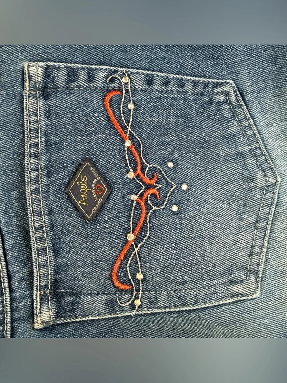 Angels Y2K Flare Jeans 11 Embroidered Low Rise Bell Bottom Denim indie sleaze